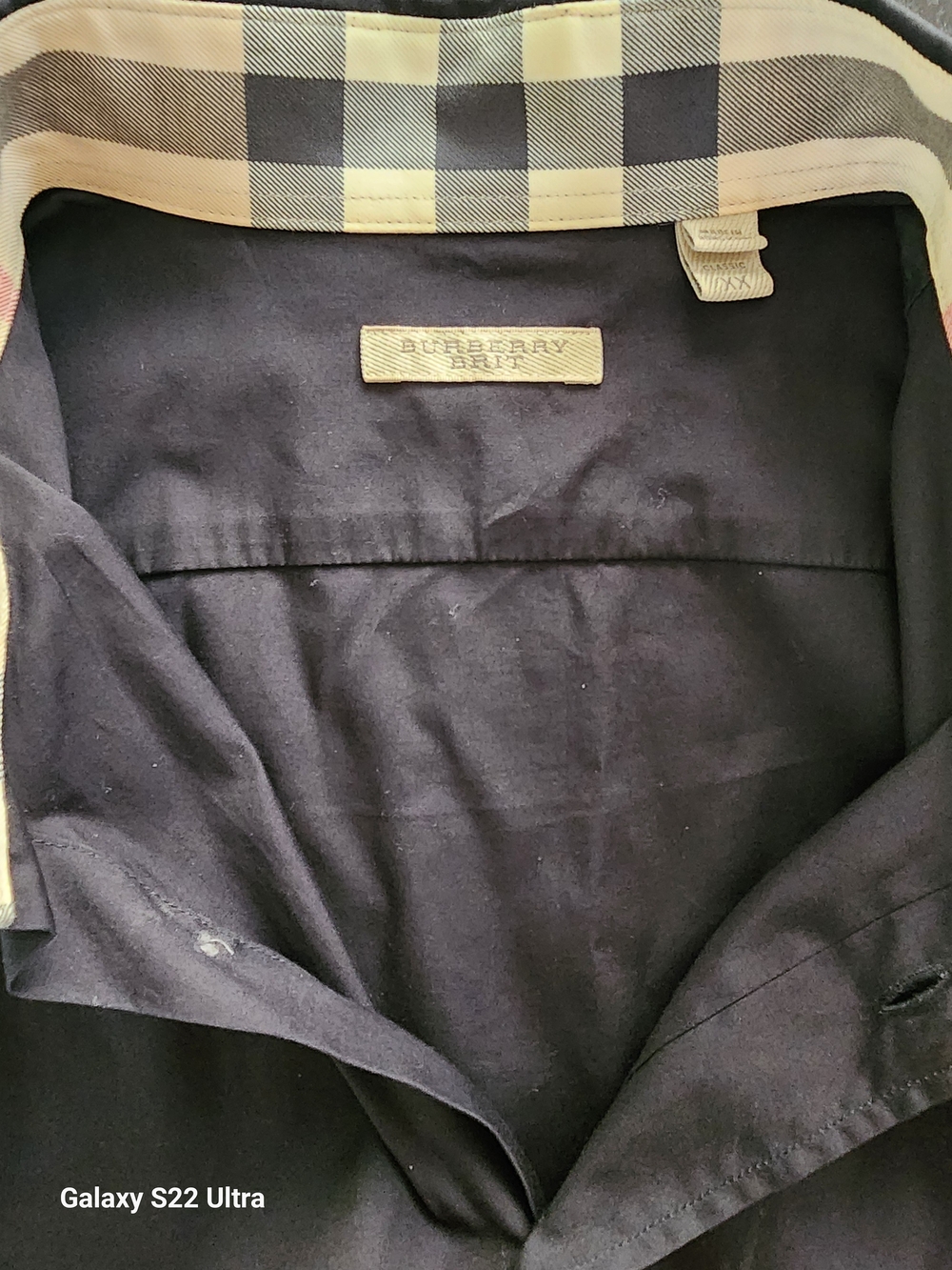 Burberry Black Dress Shirt with Signature Check Collar Trim